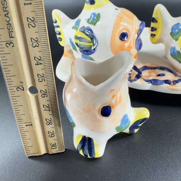 Hand Made Italian Pottery Set Tray Shakers And Fish With Open Mouth Figure VTG - Picture 13 of 16
